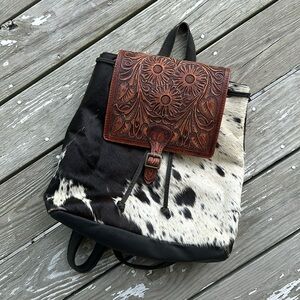 Hand tooled genuine leather and cowhide backpack by American Darling